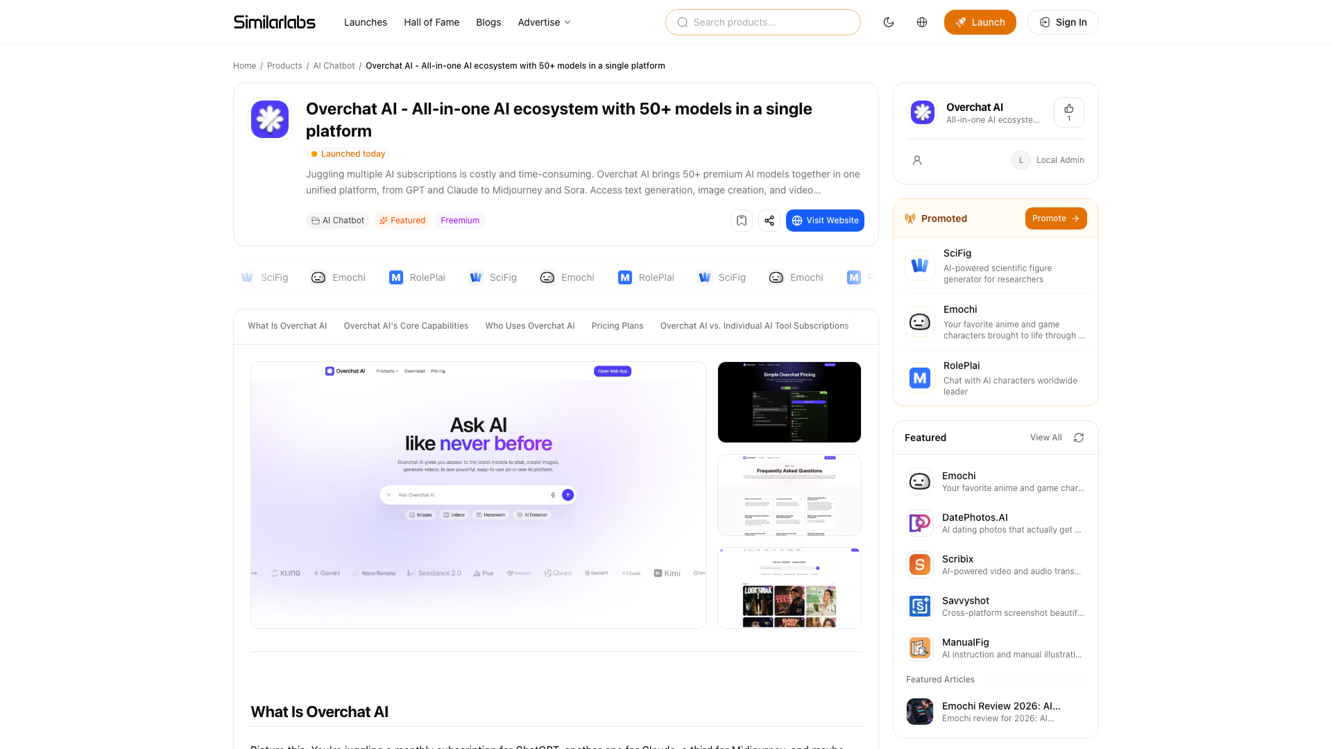 SimilarLabs product detail page with the main product information highlighted